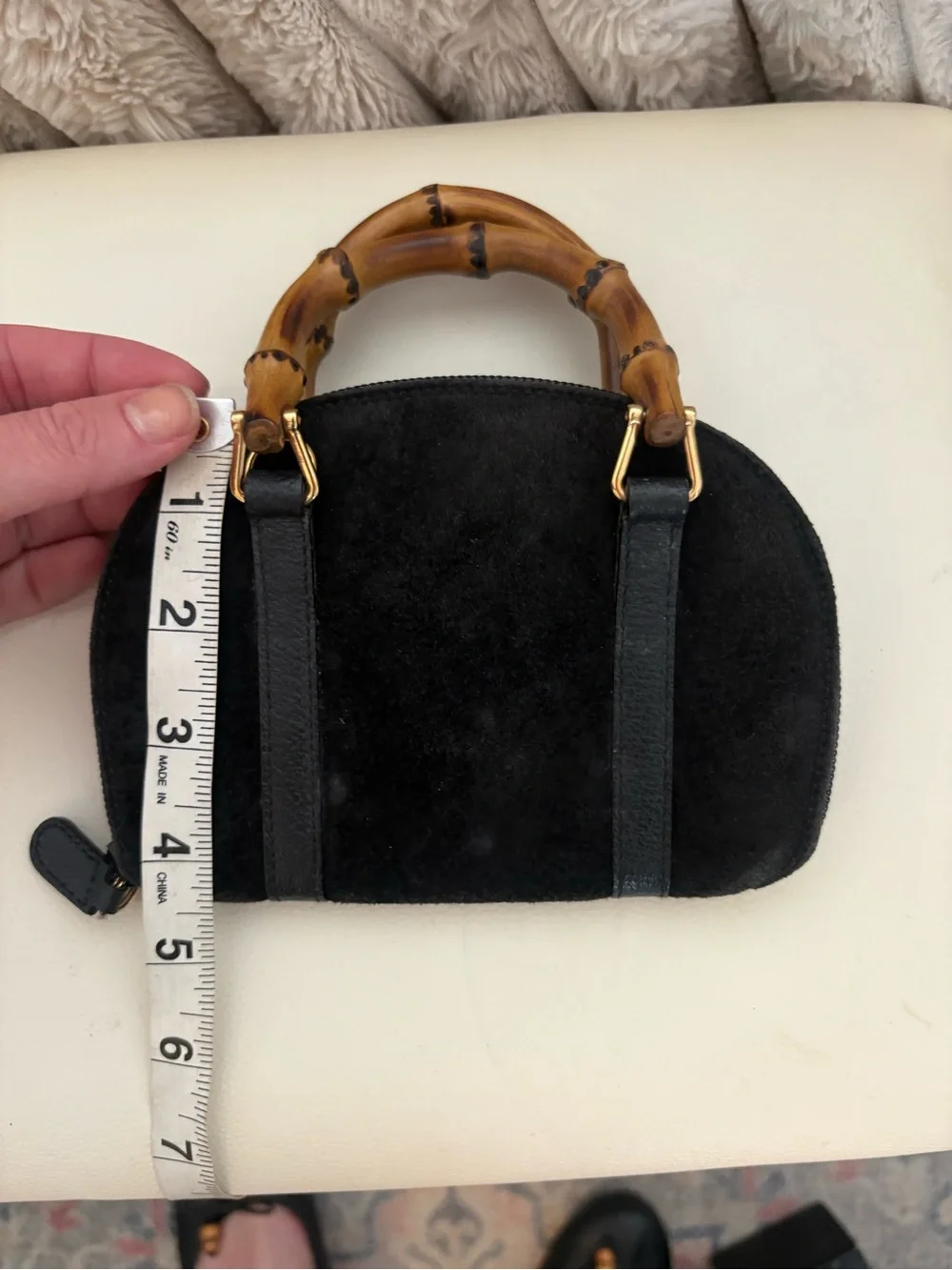 Gucci Black Suede Satchel Mini Bag with Bamboo Top Handles